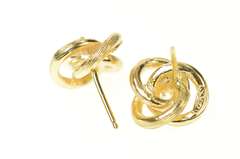 14K Yellow Gold Textured Twist Knot Diamond Retro Stud Earrings