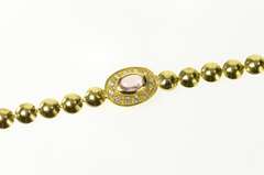 18K Yellow Gold Oval Pink Topaz Diamond Halo Round Link Bracelet