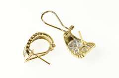 10K Yellow Gold Ornate Pave Diamond Semi Hoop French Chip Earrings