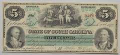 $ 5 State Of South Carolina Revenue Bond Scrip Mar 2 1872 Series