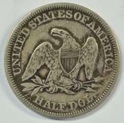 Sharp 1857 No Motto Seated Liberty Half Dollar