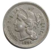 1881 Near Unc 3 Cent Nickel