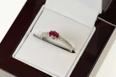 14K White Gold Oval Ruby Diamond Inset Engagement Ring