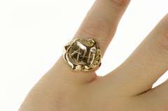 14K Yellow Gold AH Art Nouveau Etched Initial Diamond Ring