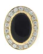 Remarkable Yellow Gold Black Onyx and Diamond Men's Ring