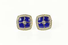 18K Yellow Gold Squared Lapis Lazuli Diamond Ornate Tuxedo Cuff Links