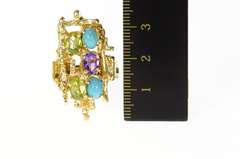 14K Yellow Gold Turquoise Peridot Amethyst Abstract Cocktail Ring