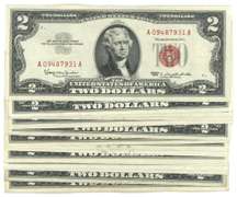 15 Crisp AU/CU 1963 Series $2 Red Seal Notes