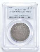 XF40 1689 Great Britain 1/2 Crown - 2nd Shield - Graded PCGS