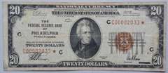 Scarce 1929 $ 20  Philadelphia National Currency Notency Star Note