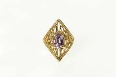 14K Yellow Gold Oval Amethyst Ornate Filigree Statement Ring