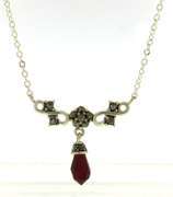 Italian Sterling Silver Red Stone dangle Necklace
