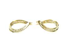 14K Yellow Gold Wavy Inside Outside Diamond Oval Hoop Earrings