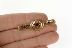 9K Yellow Gold Victorian Three Stone Garnet Statement Pin/Brooch