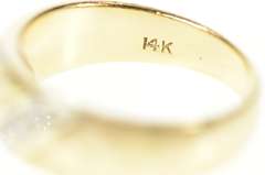 14K Yellow Gold Retro Diamond Striped Textured Wedding Band Ring