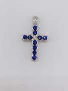 14kt Gold Blue Sapphire & Diamond Cross Pendant