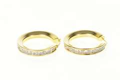 14K Yellow Gold Princess Cubic Zirconia Statement Hoop Earrings