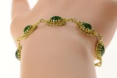 14K Yellow Gold Elaborate Ornate Retro Nephrite Filigree Bracelet