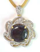 Gorgeous Colossal 50.00CTS Cabochon Cut Natural Star Ruby & White Sapphire Filigree Necklace in Vermeil