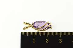 14K Yellow Gold Marquise Amethyst Wave Overlay Statement Pendant