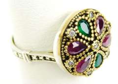 Sterling Gemstone Gypsy Ring, Size 8