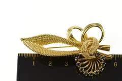 14K Yellow Gold Retro Sapphire Ornate Bow Knot Statement Pendant