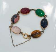 Vintage 12K Gold Filled Natural Stone Scarab Link Bracelet