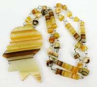 Vintage Banded Agate Carved Indian Head Necklace