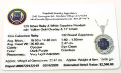 Enamoring Huge 20.00CTS Cabochon Star Ruby & White Sapphire Necklace in 2-Tone Sterling Silver
