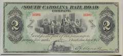 $2 July 1 1873 South Carolina Railroad Ticket CH CU