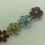 14K Multi-Gemstone Flower Motif Bracelet