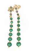Fantastic Graduated Round Cut Emerald & Diamond Dangle Earrings
