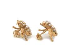 Whimsical 14kt YG White Pearl Accented Bee Shaped Earrings
