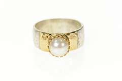 Sterling Silver Pear Two Tone Ornate Hammered Statement Ring