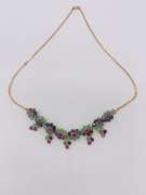 11.0 Carat Ruby, Emerald, & Blue Sapphire Necklace in 14kt