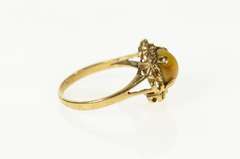 10K Yellow Gold Oval Tiger's Eye Cabochon Scalloped Cocktail Ring