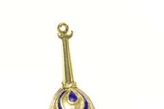 14K Yellow Gold Blue Enamel 3D Ornate Floral Lute Music Charm/Pendant