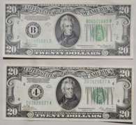 1928 Gold Payable and 1934 A Lime Green Seal  $ 20 FR Notes