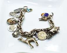 Souvenir Sterling and Pewter Charm Chain Bracelet