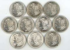 10 Well struck and lustrous 1921 Morgan Silver Dollars