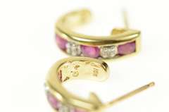 10K Yellow Gold Ruby Diamond Curved Semi Hoop Stud Earrings
