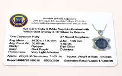 Awesome Huge 30.00CTS Cabochon Cut Natural Star Ruby & White Sapphire Necklace in Vermeil