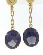 Powerful Yellow Gold Synthetic Alexandrite Dangle Earrings