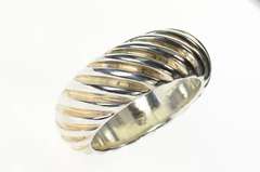 Sterling Silver 29.5mm Grooved Puffy Twist Bangle Statement Bracelet