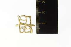 10K Yellow Gold Squared Vine Leaf Design Diamond Statement Ring