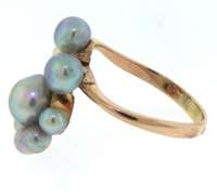 Elegant Grey and White Pearl Flower Yellow Gold Ring