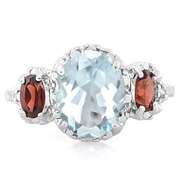1.52 CT AQUAMARINE & 2/3 CT GARNET STERLING SILVER RING