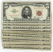 Large lot of 33 Series of 1953/63 $5 Red Seal Notes