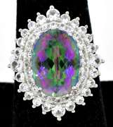 Stunning 8.00CTS Oval Diamond Cut Mystic Topaz & White Topaz Ring in Sterling Silver