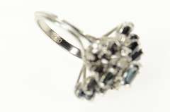 18K White Gold Marquise Sapphire Diamond Cluster Statement Ring